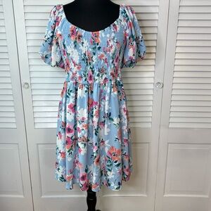 Inspired Hearts | Blue Floral Puff Sleeve Dress | Size 2X